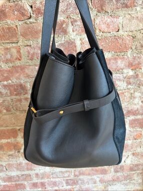 Marni Black Leather Bucket Tote Bag with real Fur